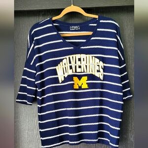 Blue and White Striped Wolverines Sweater
